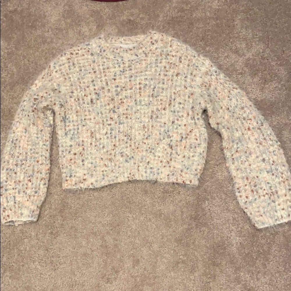 Multi colored thick popcorn crop sweater
